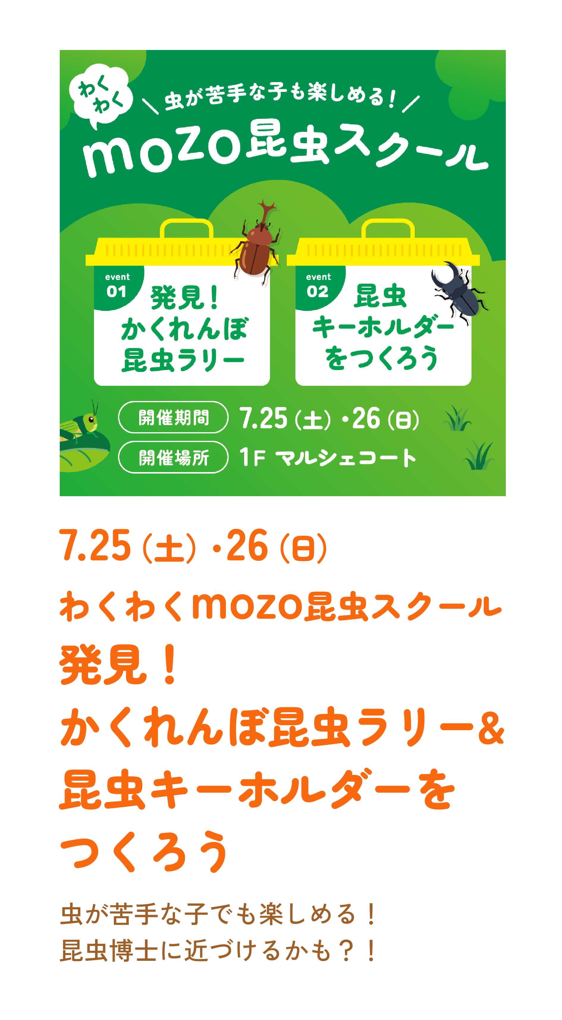 わくわくmozo昆虫スクール 発見!かくれんぼ昆虫ラリー&昆虫キーホルダーを作ろう